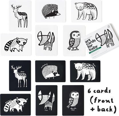 Wee Gallery Black and White Animal Art Cards for Babies, Durable High Contrast Vision Cards, Brain Development Educational Learning Tool for Newborn, Infant, Baby, Toddler - Woodland Animals