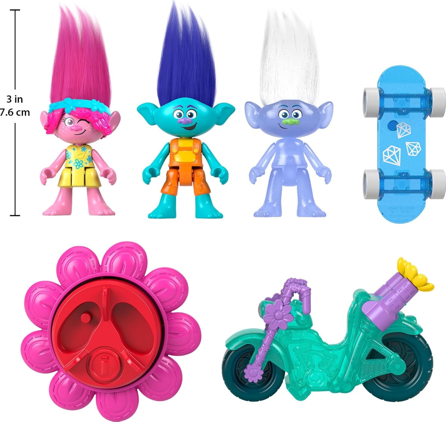 Fisher-Price Imaginext Dreamworks Trolls Toys Sparkle & Roll Pack, Poppy Branch & Guy Diamond Figures for Pretend Play Kids Ages 3+ Years