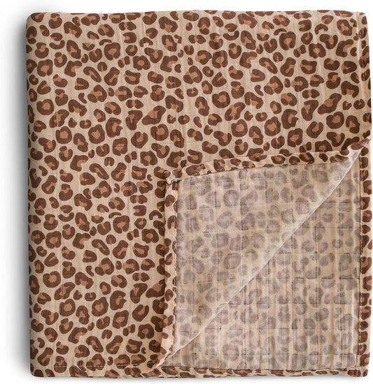 Mushie Muslin Baby Swaddle Blanket | 100% Organic Cotton (Leopard)