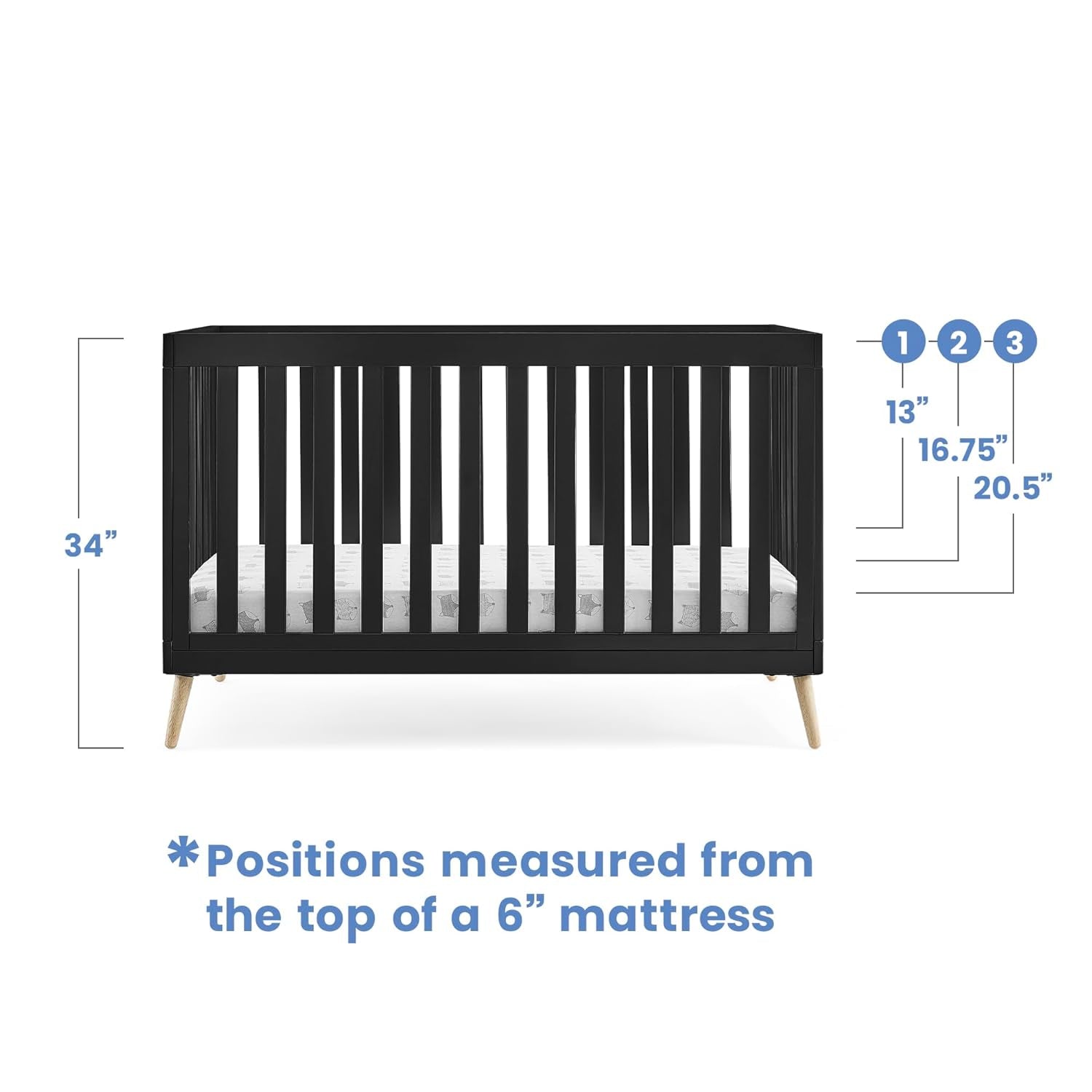 Delta Children Essex 4-In-1 Convertible Baby Crib, Ebony with Natural Legs