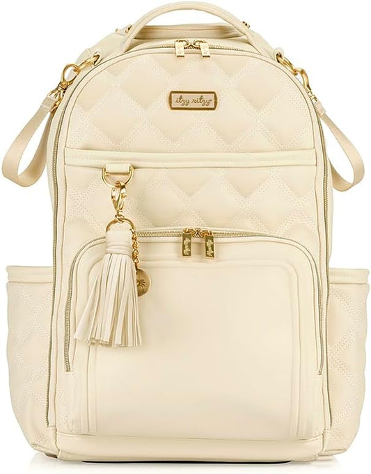 Itzy Ritzy Diaper Bag Backpack – Large Capacity Boss plus Baby Backpack Diaper Bag Featuring 19 Pockets, Changing Pad, Stroller Clips, and Comfortable Backpack Straps, Milk & Honey