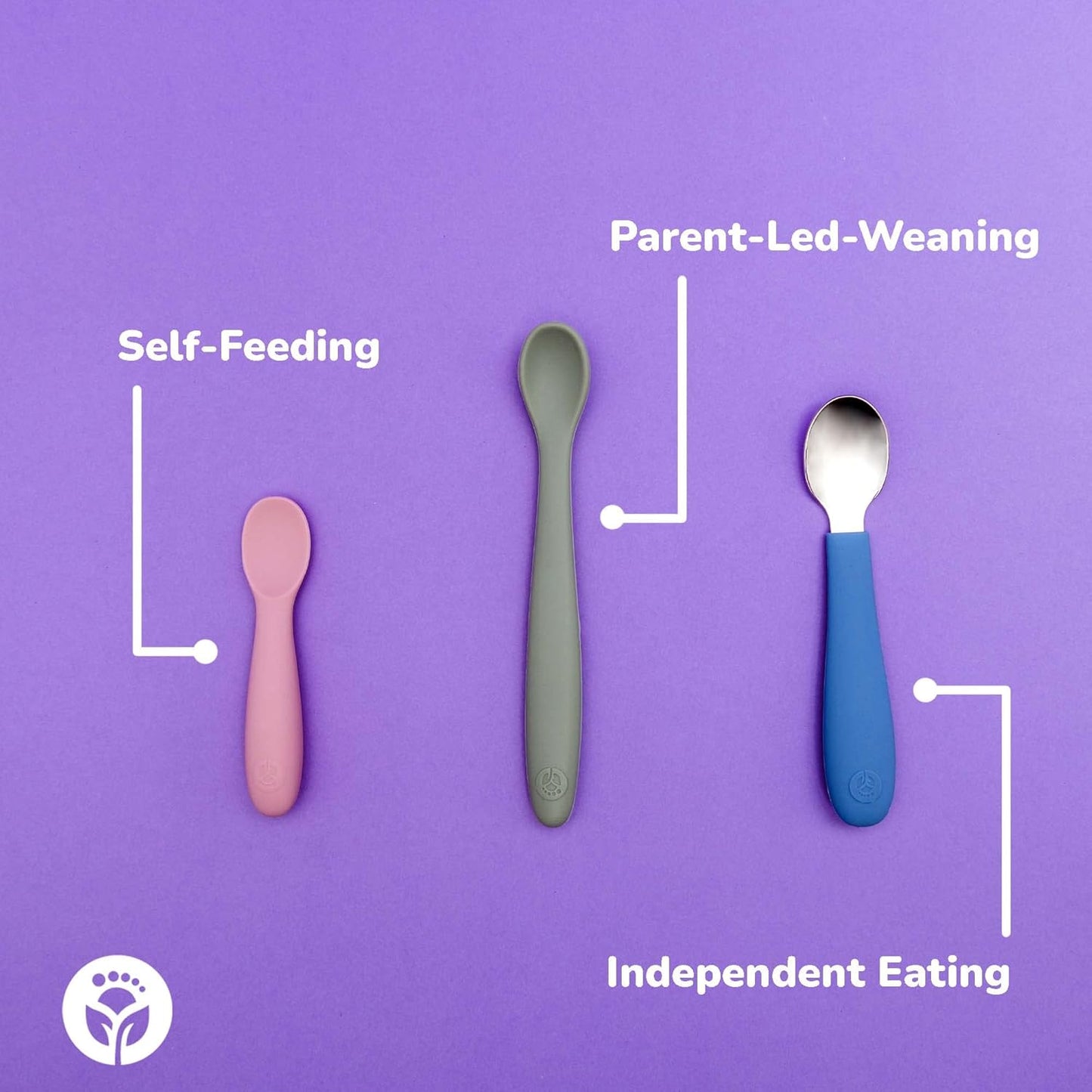 Weesprout Toddler Utensils, 3 Forks & 3 Spoons, 18/8 Stainless Steel & Food Grade Silicone, Thick Easy-Grip Handles, Perfect Length for New Self Feeders, Gentle on Gums & Teeth, Dishwasher Safe