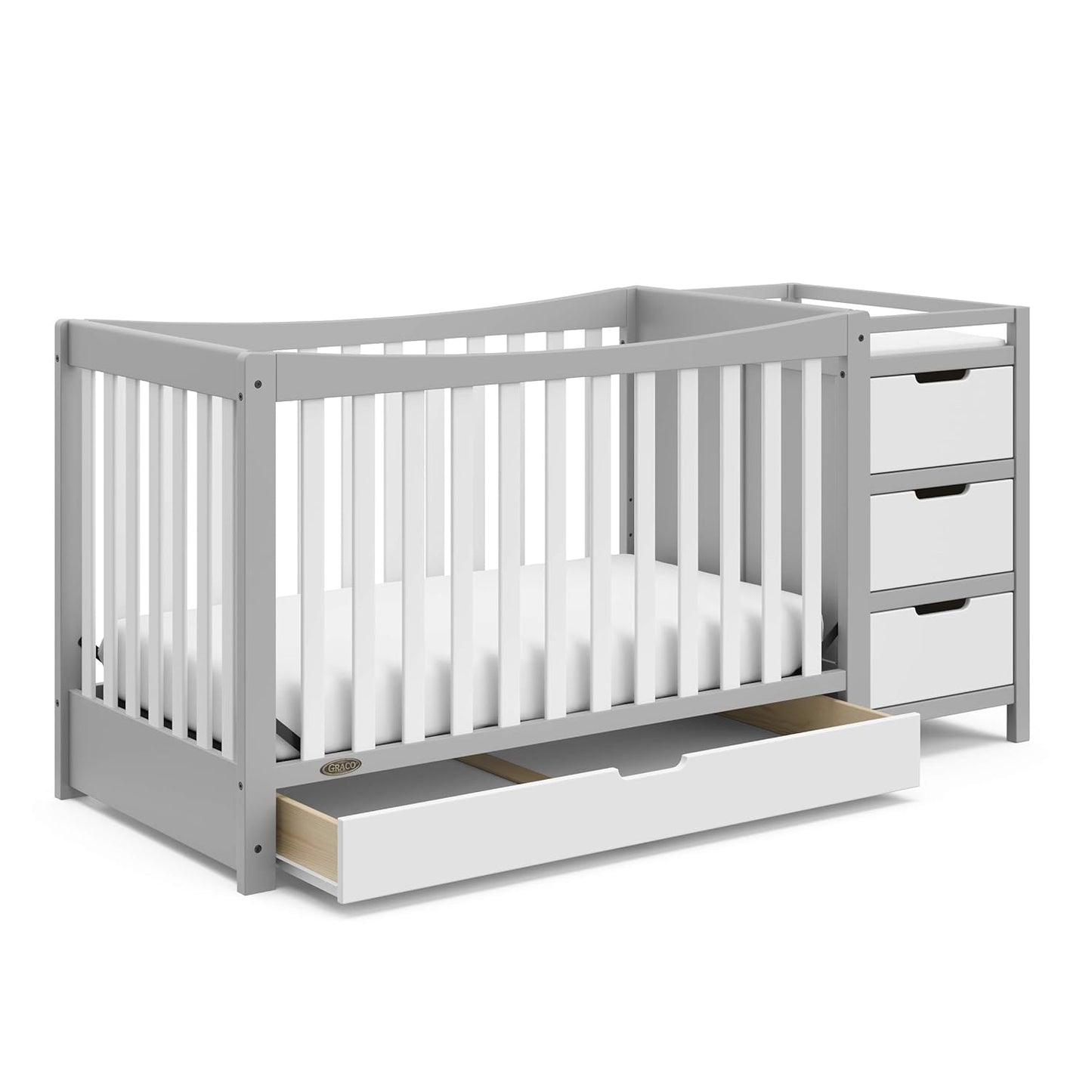 Graco Remi 4-In-1 Convertible Crib & Changer with Drawer (White) – GREENGUARD Gold Certified, Crib and Changing-Table Combo, Includes Changing Pad, Converts to Toddler Bed, Full-Size Bed