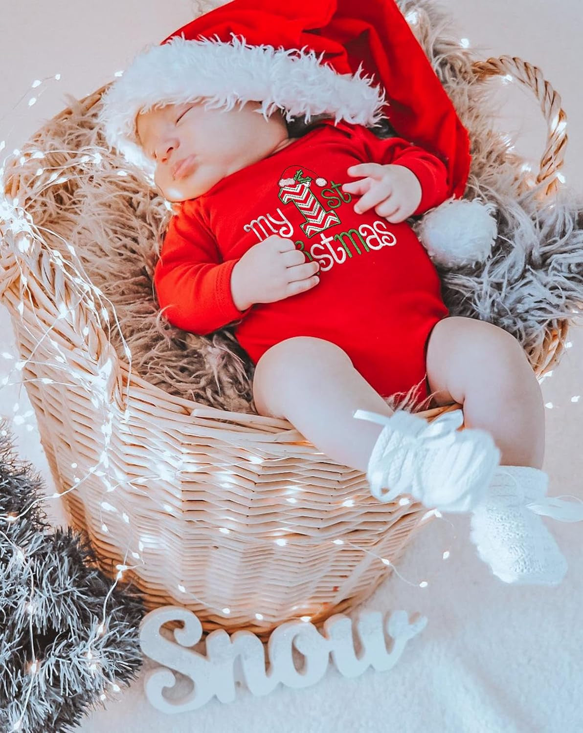 Infant boy first shops christmas outfit