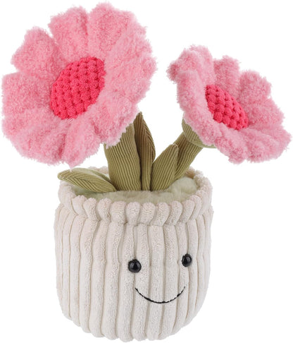 Apricot Lamb Soft Sunflower Plant Plush Toy, Stuffed Pink Flower Pot, Kawaii Plushie for Kids, 9"