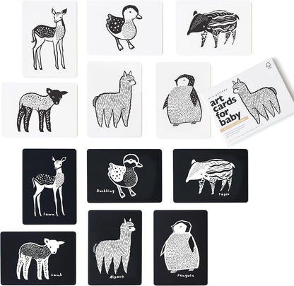 Wee Gallery Black and White Animal Art Cards for Babies, Durable High Contrast Vision Cards, Brain Development Educational Learning Tool for Newborn, Infant, Baby, Toddler - Woodland Animals