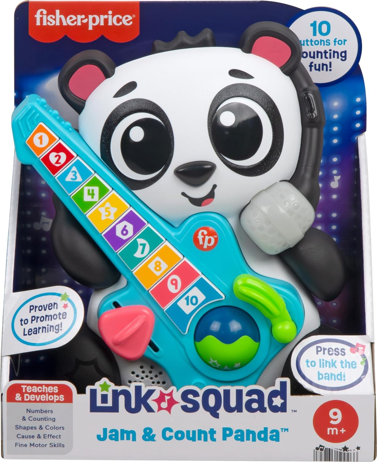 Fisher-Price Baby Learning Toy Link Squad Jam & Count Panda with Music & Lights for Ages 9+ Months, Compatible Only with Link Squad Items