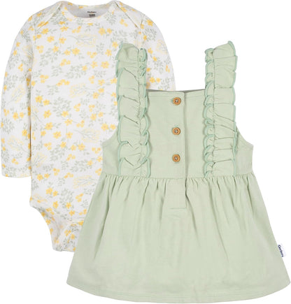 Gerber Baby & Toddler Girls' 2-Piece Overall Dress Set