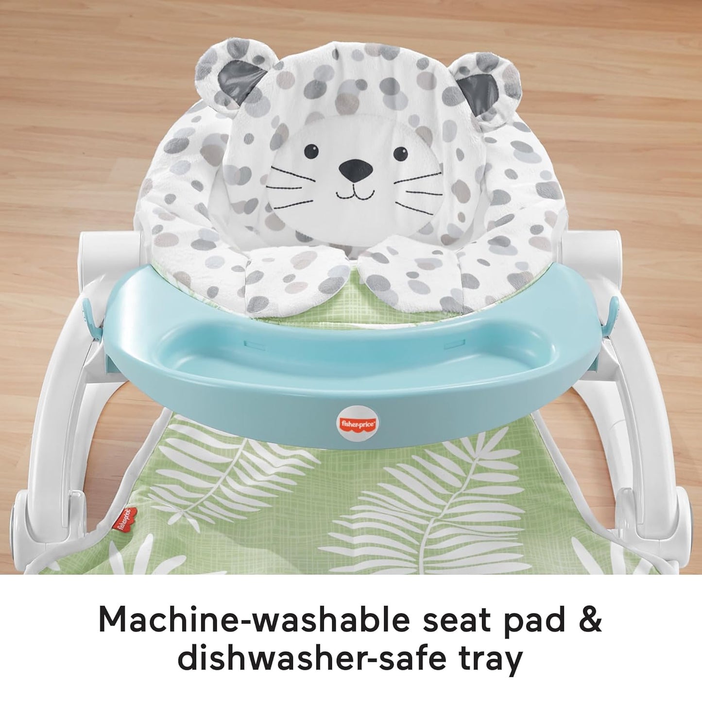 Fisher-Price Portable Baby Chair Deluxe Sit-Me-Up Floor Seat with Feeding Tray & Activity Toy Bar, Snow Leopard