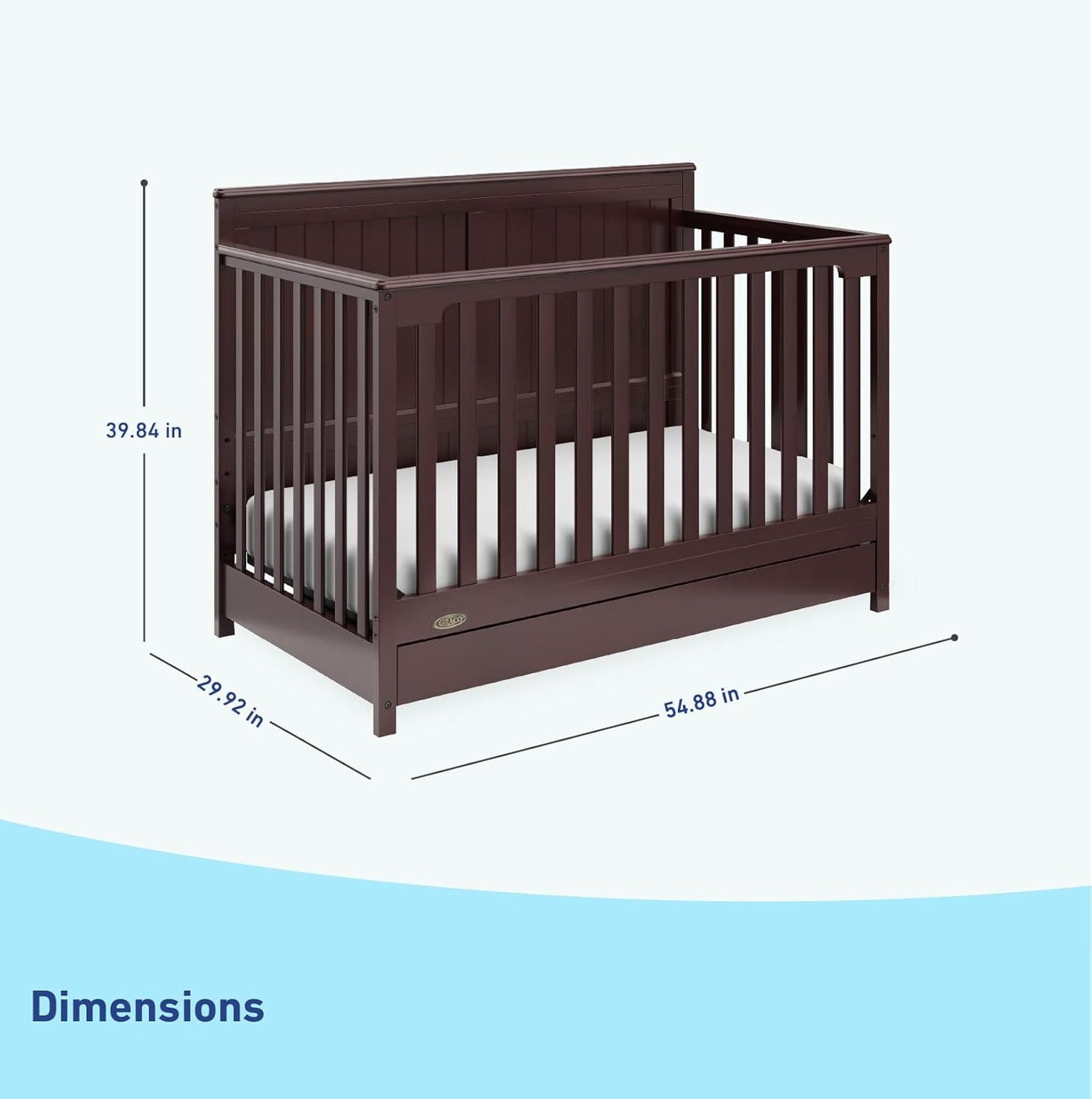 Graco Hadley 5-In-1 Convertible Crib with Drawer (Espresso) – Crib with Drawer Combo, Includes Full-Size Nursery Storage Drawer, Converts from Baby Crib to Toddler Bed, Daybed and Full-Size Bed