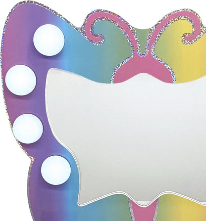 Teamson Kids Colorful Butterfly-Shaped Tabletop Vanity with Led-Illuminated Mirror and 6-Pc. Accessory Set