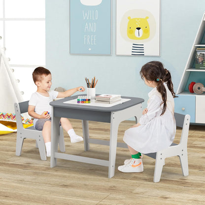 Costzon Kids Table and Chair Set, 3-In-1 Wooden Activity Table with Removable Tabletop, Blackboard & Whiteboard, Storage Space, Toddler Furniture for Arts, Crafts, Nursery, Preschool (Gray)