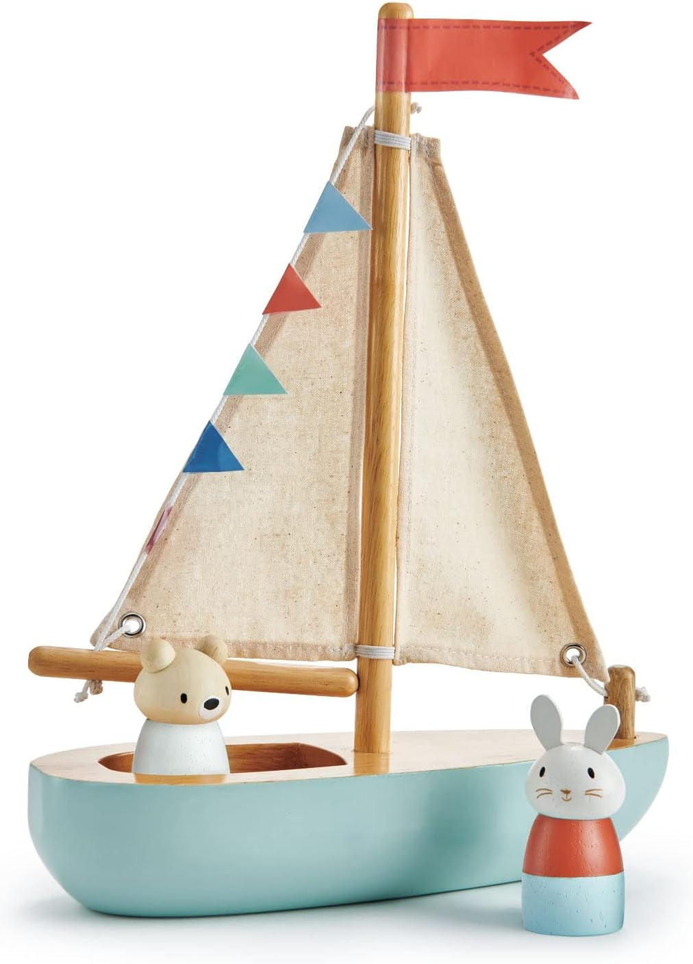 Tender Leaf Toys - Sailaway Boat - Educational Wooden Sailing Boat Play Set with 2 Animal Figures for Kids, Promotes Imaginative Play and Fine Motor Skills, Ship Toy Set for Boys and Girls - Age 3+