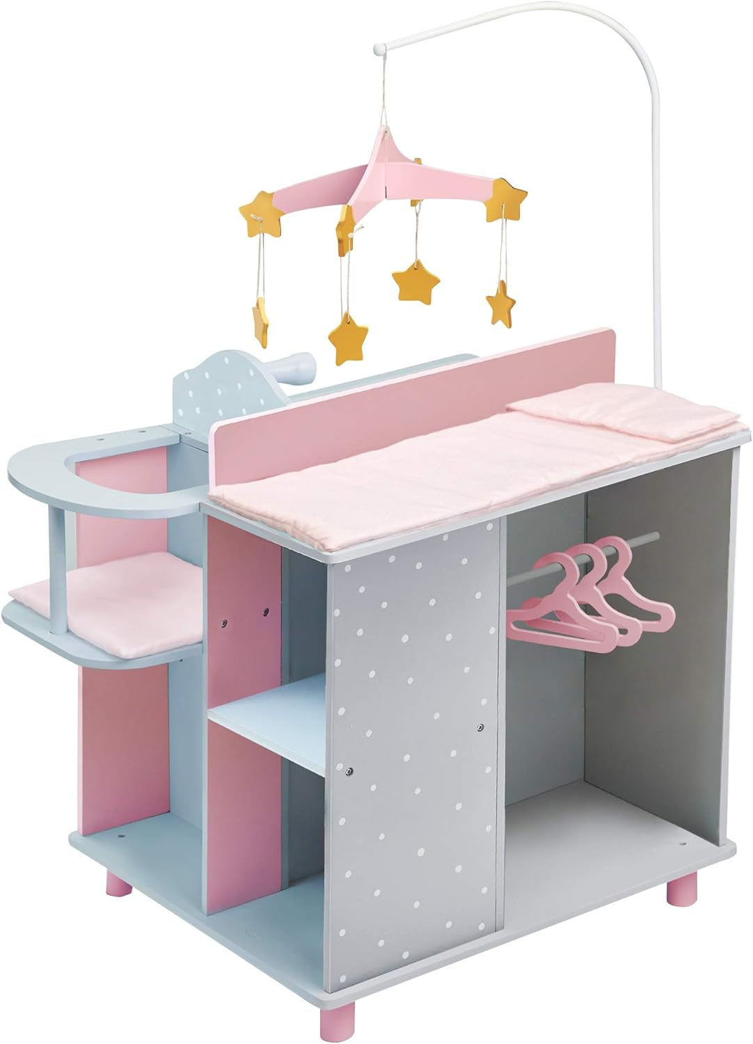 Olivia'S Little World Baby Doll Changing Station with Built-In Baby Doll High Chair, Closet, Shelves, Sink, Overhead Mobile, & Baby Doll Clothing Hangers for up to 18 Inch Dolls, Purple Stars