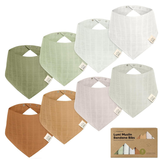 8-Pack Muslin Bibs for Baby Girls, Baby Boys - Muslin Baby Bibs for Drooling and Teething, Bandana Bibs for Baby Girl Bibs, Baby Bibs for Boys, Baby Drool Bibs, Toddler Bibs, Newborn Bibs (Pine)