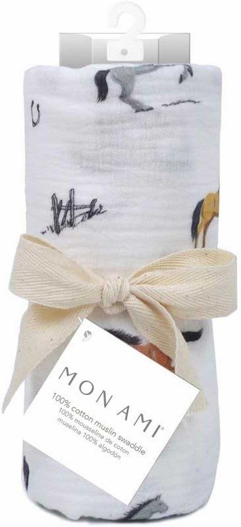 MON AMI ‘Chateau Magique’ Cotton Muslin Swaddle Blanket – 47”, Baby Essentials,Neutral Receiving Blanket for Newborns,Baby Swaddle Wraps for Boys,Girls