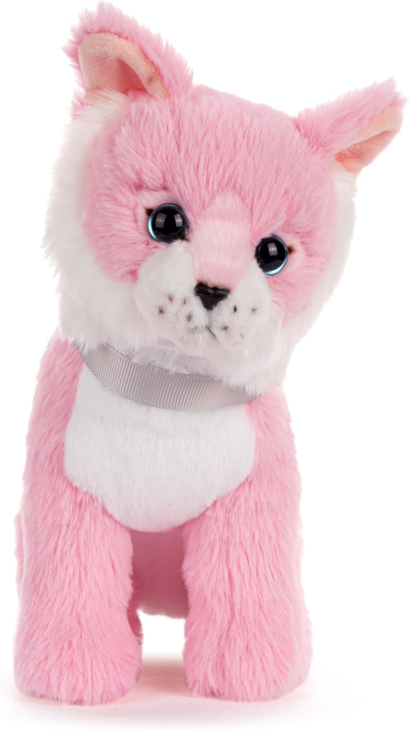 DEMDACO Animalcraft 10 X 9 Inch Polyester Cuddly, Soft Plush, Toy, Stuffed Animal, Pink and White, Cat