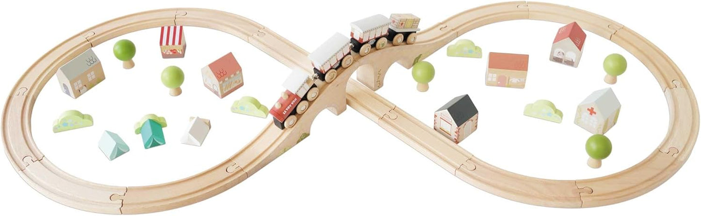 Le Toy Van Wooden Train Set with Figure of 8 Train Track, Plastic Free Set with Universal Compatible Train Track, Suitable for 36+ Months, Girls and Boys, TV702