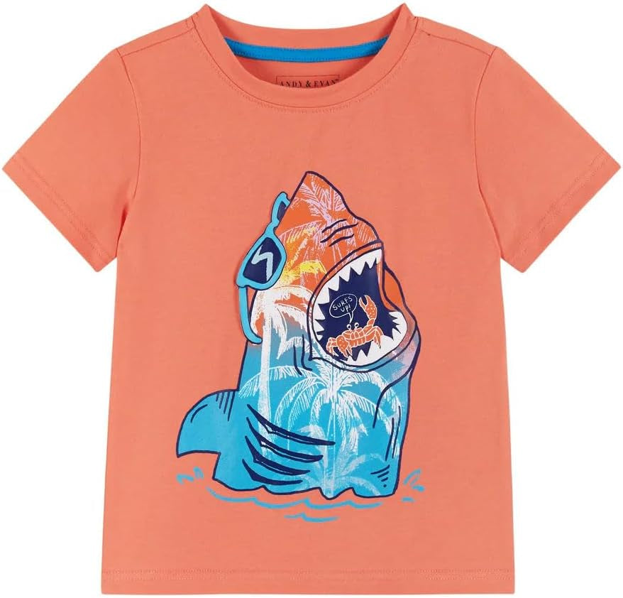 Andy & Evan Boys' Graphic Tee-Shirts, Breathable Lightweight Spring Summer Shirts for Boys and Kids, Stylish Designs