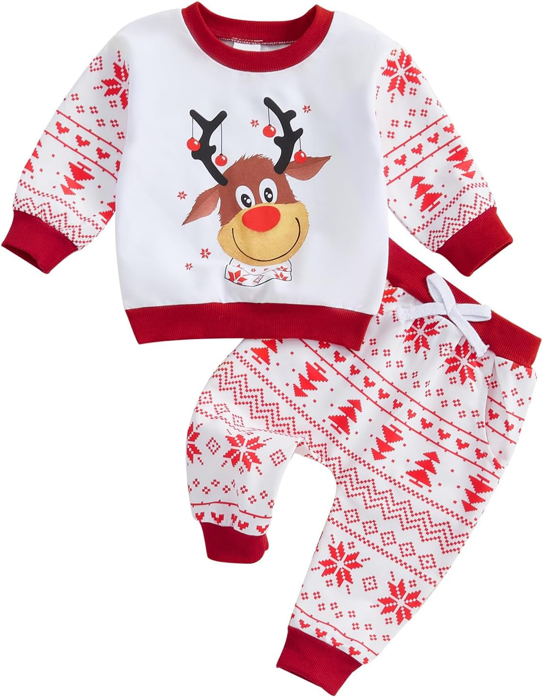 Toddler Baby Boy Girl Christmas Outfits Truck Tree Print Long Sleeve Sweatshirts Pants Fall Infant 2Pcs Clothes