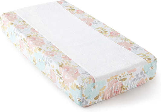 Levtex Baby - Malia Diaper Changing Pad Cover - Fits Most Standard Changing Pads - Floral - Pink, Cream, Green, and Teal - Nursery Accessories - Plush