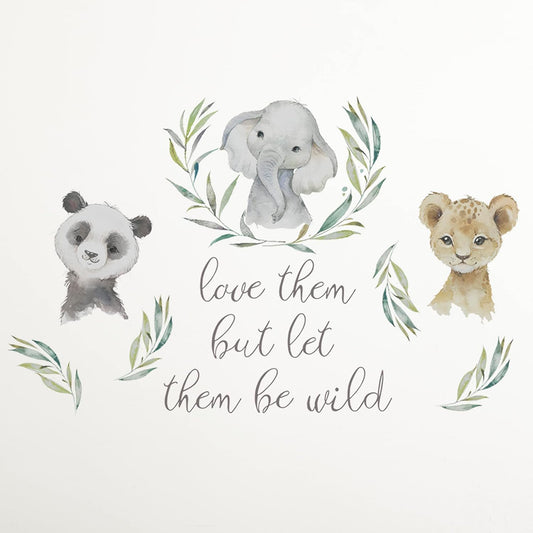 Levtex Baby - Mozambique Resuable Wall Decal - Panda,Elephant, Lion - Grey, Taupe, Green, Nursery Accessories - Size: 19 X 35.5In.