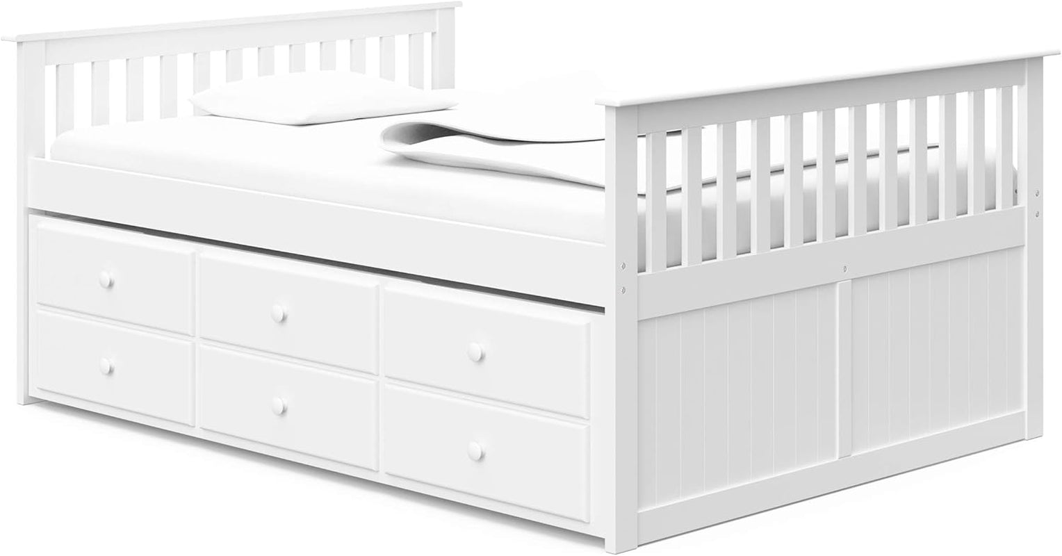 Storkcraft Marco Island Full Captain'S Bed Full Twin Sized with Trundle (White) - Bunk Bed Alternative, Great for Sleepovers, Underbed Storage/Organization