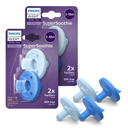 Philips Avent Soothie Orthodontic Baby Pacifiers, 100% Silicone Pacifiers, One Piece, Bpa-Free, for Babies 0-3 Months, 2 Lilac and 2 Pink, 4 Pack, Model SCF190/70