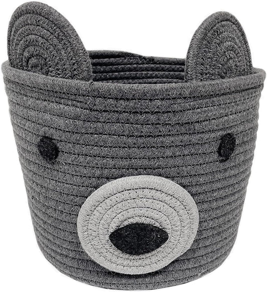 Levtex Baby - Grey Bear Rope Storage Basket - Nursery Accessories - Measurements: (8 X 8 X 10In.)