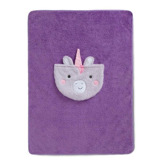 Delta Children Sherpa Throw Blanket with Storage Pocket for Kids, Purple Unicorn