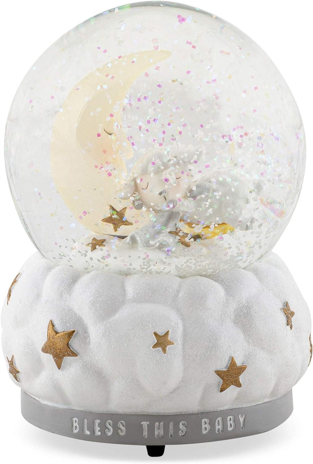 Lamb and Moon Bless Musical Snow Globe Plays Tune Twinkle Twinkle Little Star