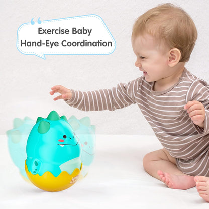 Iplay, Ilearn Baby Dinosaur Wobble Toys, Infant Dino Roly-Poly 3-6-12 Month, Babies Tummy Fun Time Sensory Development, Newborn Gift First Birthday Present 4 5 7 8 9 10 Month 1 Year Toddler Boy Girl