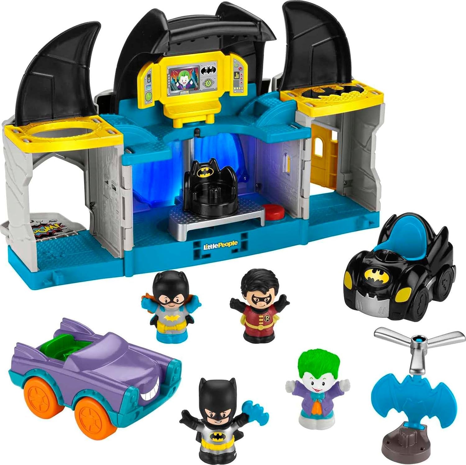 Fisher-Price Little People DC Super Friends Toddler Toy Deluxe Batcave Playset with Batman Figure for Pretend Play Ages 18+ Months (Amazon Exclusive)