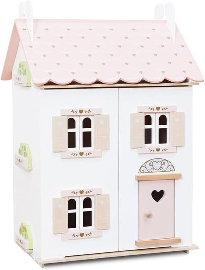 Le Toy Van – Rose Heart Wooden Doll House | Girls & Boys 3 Storey Wooden Dolls House Play Set - Suitable for Ages 3+