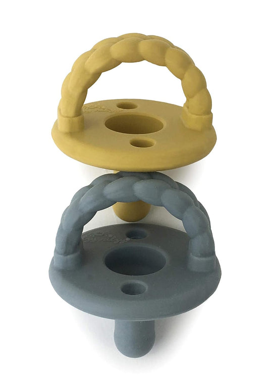 Itzy Ritzy Silicone Pacifiers for Newborn - Sweetie Soother Pacifiers Feature Collapsible Handle & Two Air Holes for Added Safety; for Ages Newborn and Up, Set of 2 in Dark Gray & Yellow