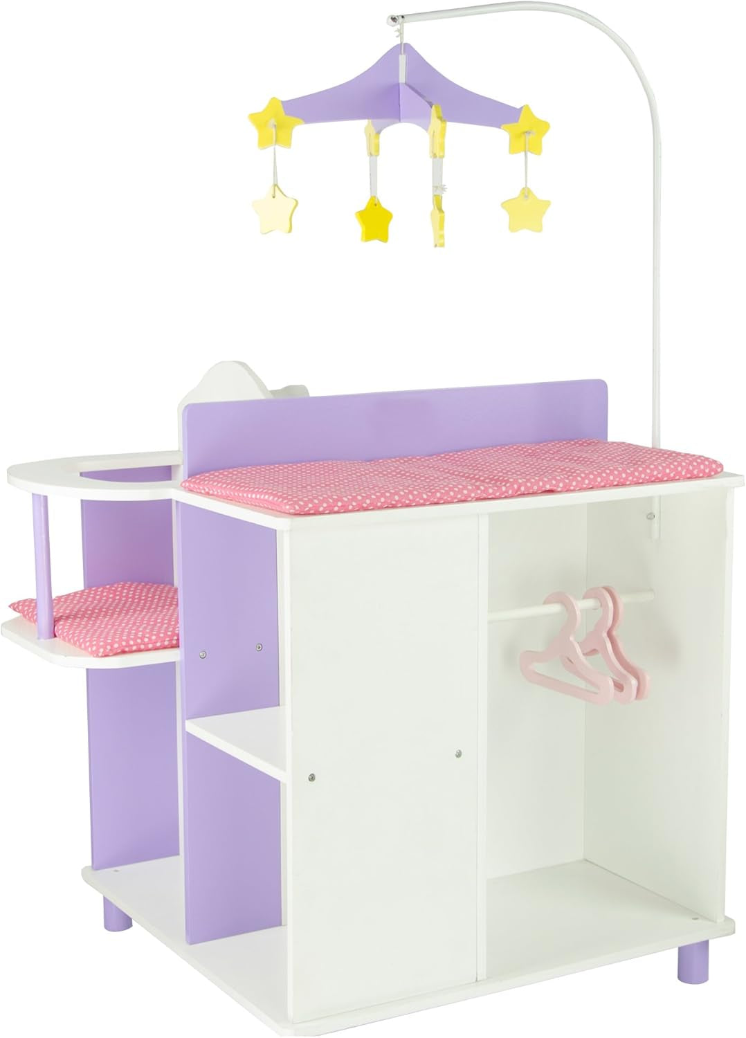 Olivia'S Little World Baby Doll Changing Station with Built-In Baby Doll High Chair, Closet, Shelves, Sink, Overhead Mobile, & Baby Doll Clothing Hangers for up to 18 Inch Dolls, Purple Stars