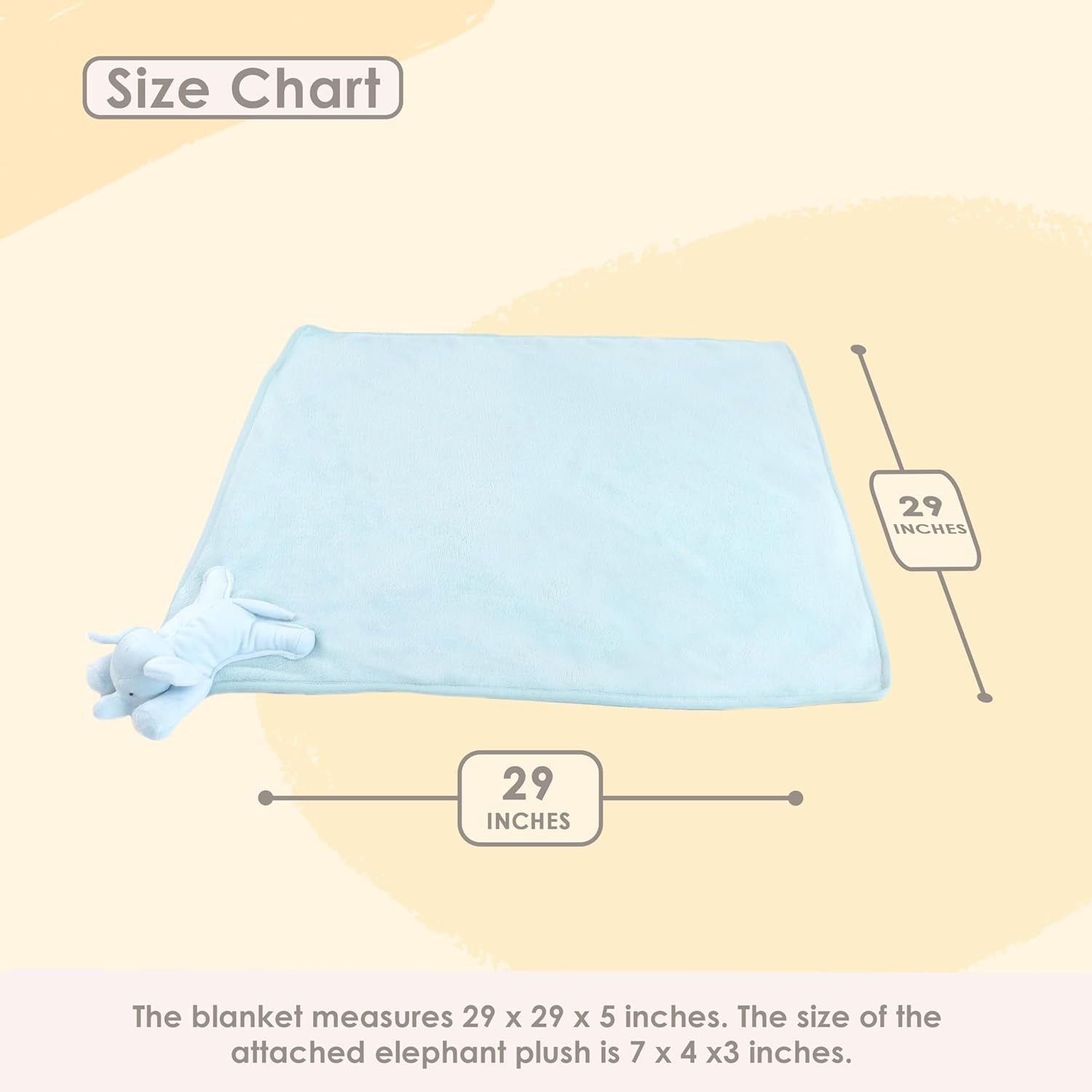 MON AMI Blanket with Attached Elephant Stuffed Toy – 29X29”, Lightweight Nursery & Stroller Blanket for Baby Boys and Girls