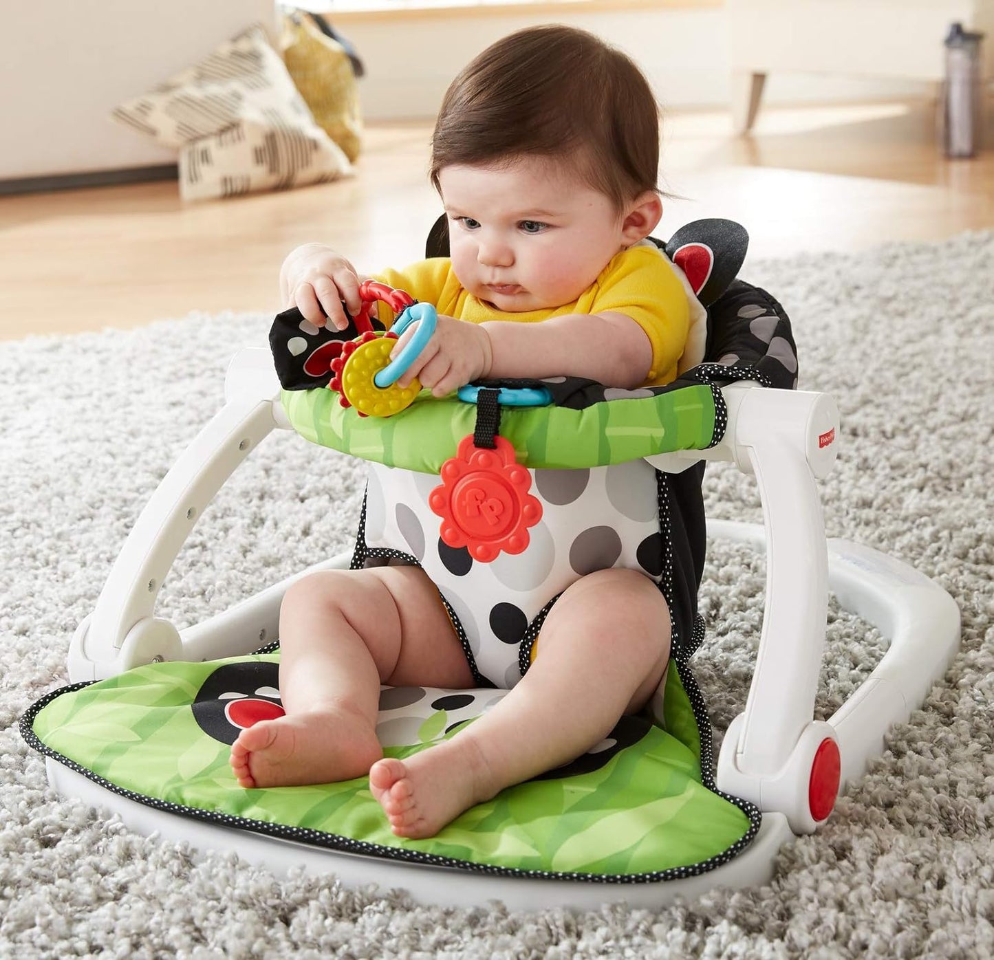 Fisher-Price Portable Baby Chair Sit-Me-Up Floor Seat with Developmental Toys and Crinkle & Squeaker Seat Pad, Panda Paws