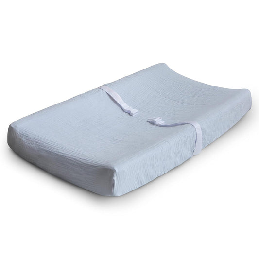 Mushie Extra Soft Muslin Fitted Changing Pad Cover (Baby Blue)