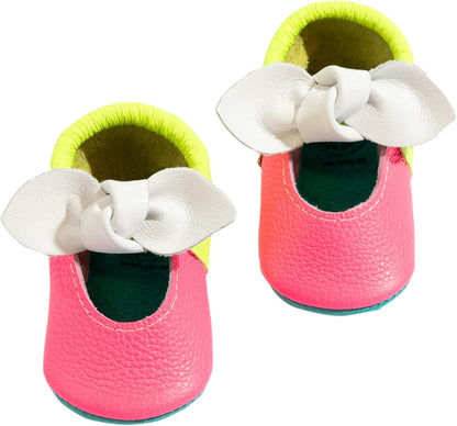 Freshly Picked Knotted Bow Baby Girl Shoes Soft Sole or Hard Sole, Premium Leather Baby Shoes Handmade in Utah, Infant to Toddler Sizes