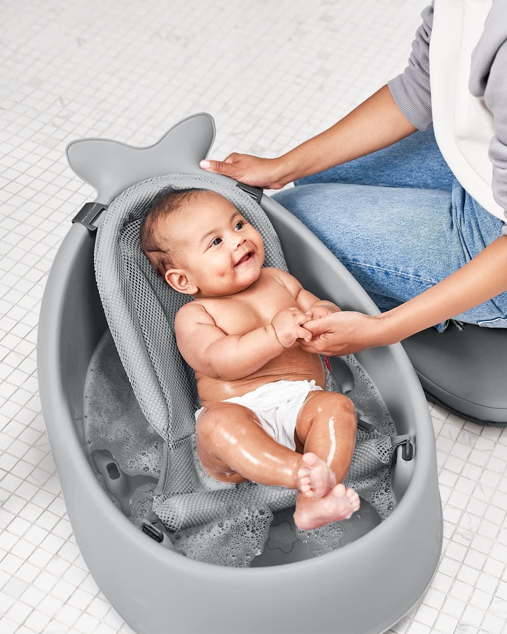 Skip Hop 3-Stage Smart Sling Baby Bath Tub and Waterfall Rinser Bundle