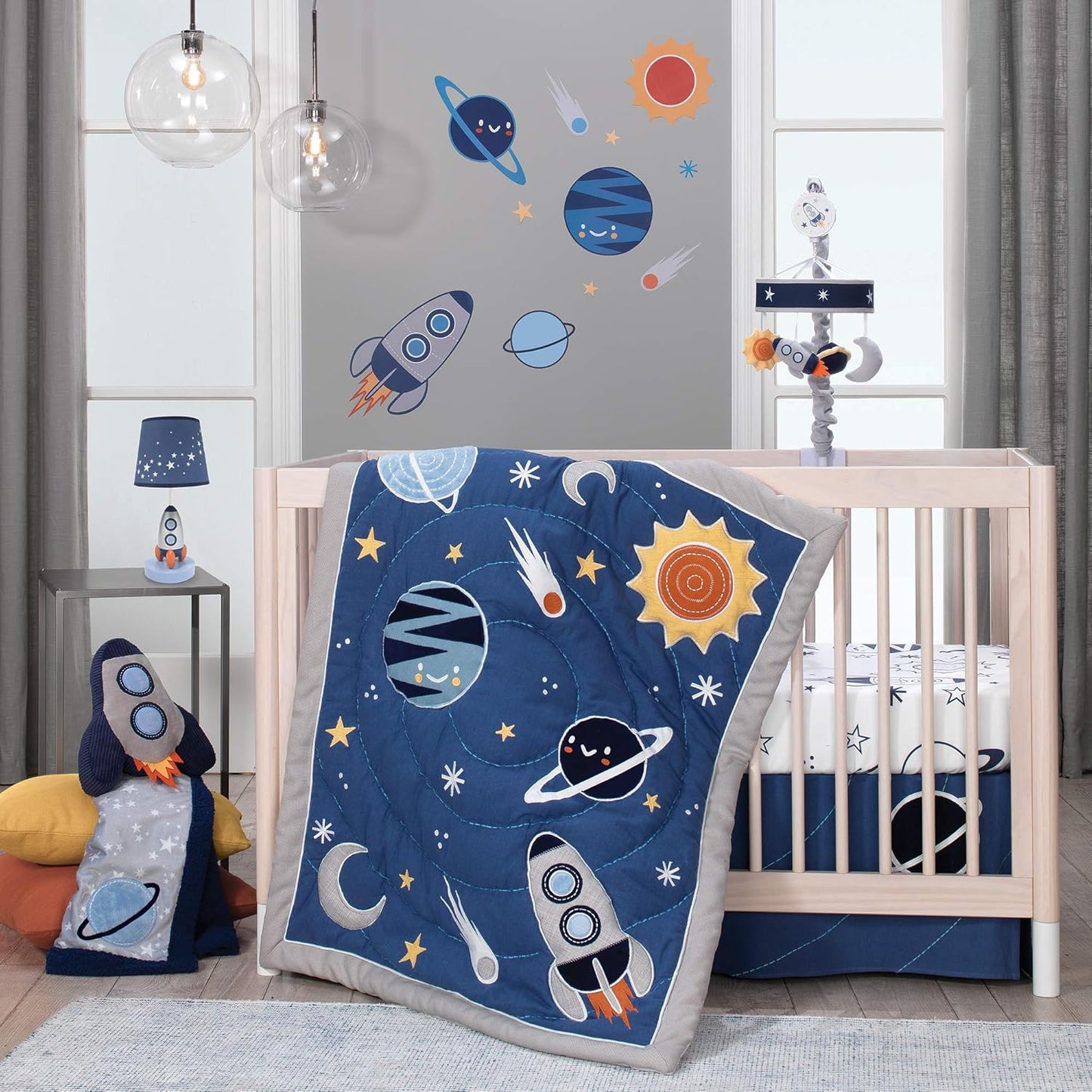 Lambs & Ivy Milky Way Rocket Ship Nursery Throw Pillow Plush