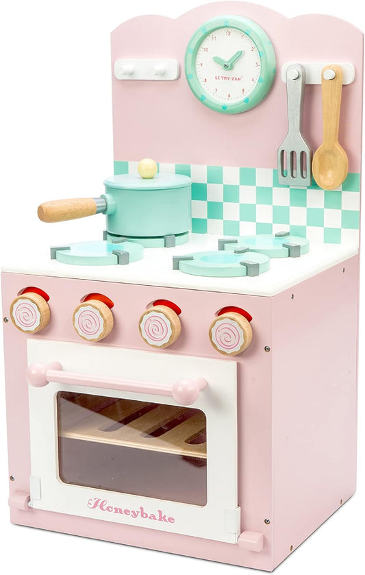 Le Toy Van - Colorful Wooden Honeybake Oven & Hob Pink Set | Wood Pretend Play Kitchen Toy Set | Girls and Boys Role Play Toy Kitchen Accessories