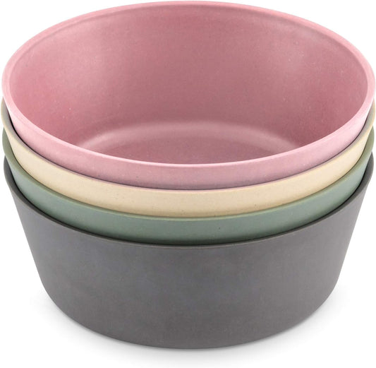 Weesprout Bamboo Kids Bowls, Set of Four 10 Oz Kid-Sized Bamboo Bowls, Dishwasher Safe Kid Bowls (Pink, Green, Gray, & Beige)