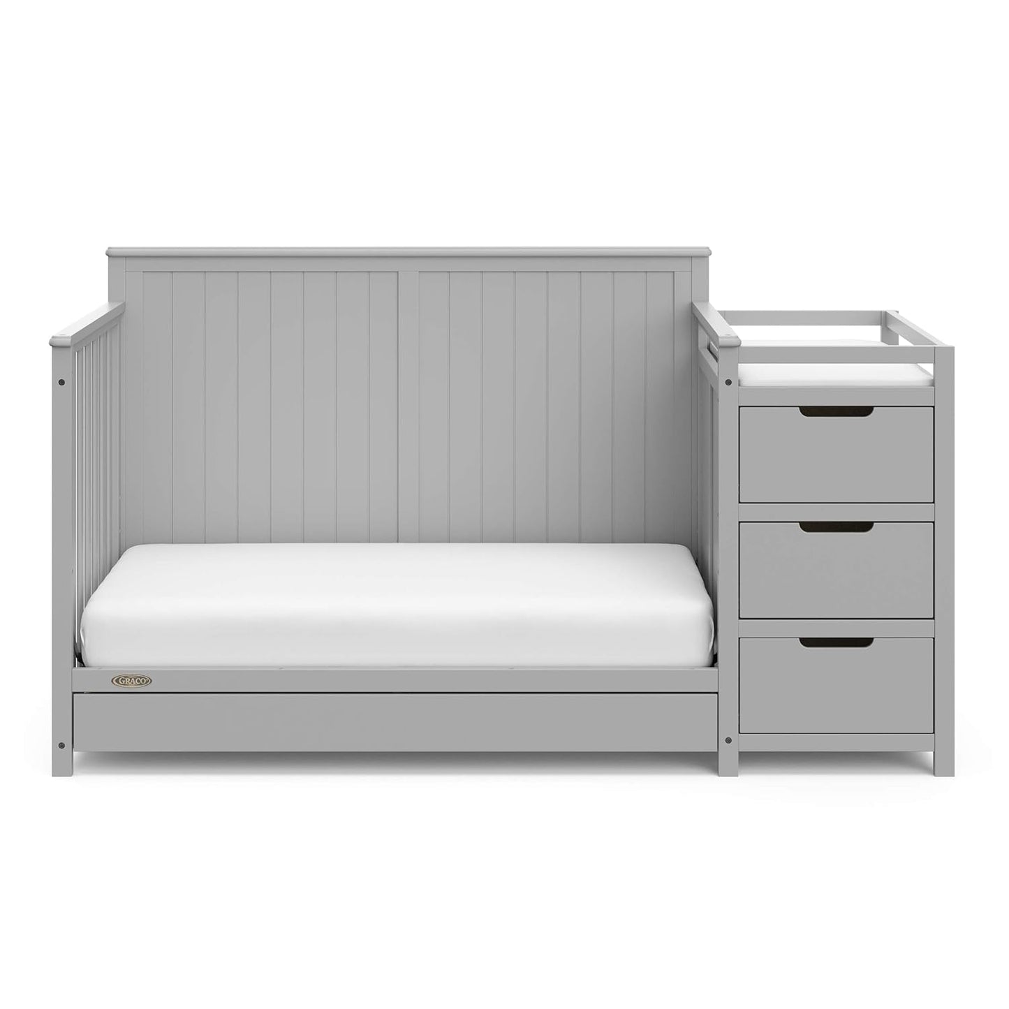 Graco Hadley 5-In-1 Convertible Crib and Changer with Drawer (Pebble Gray) – Crib and Changing-Table Combo with Drawer, Includes Changing Pad, Converts to Toddler Bed, Daybed and Full-Size Bed