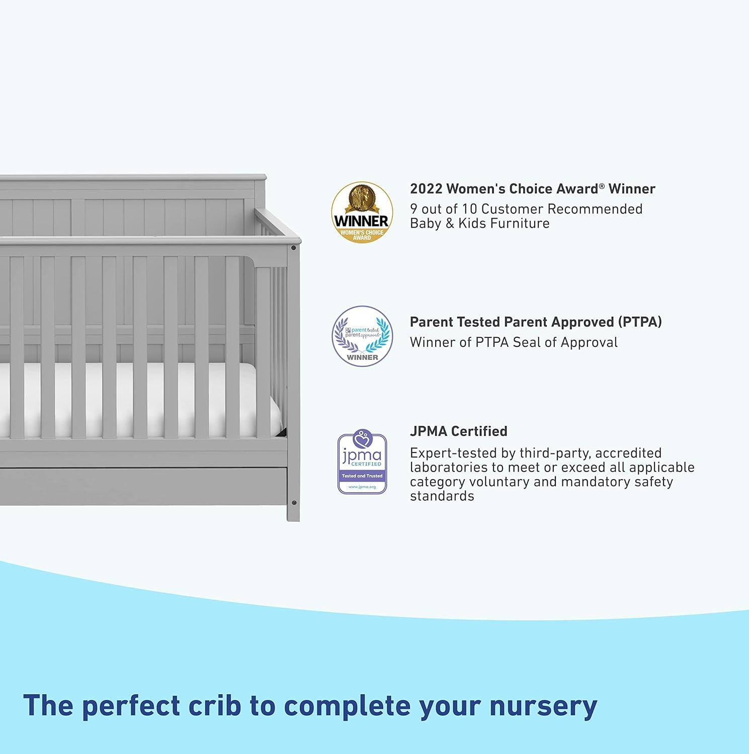 Graco Hadley 5-In-1 Convertible Crib with Drawer (Pebble Gray) – GREENGUARD Gold Certified, Crib with Drawer Combo, Full-Size Nursery Storage Drawer, Converts to Toddler Bed, Daybed