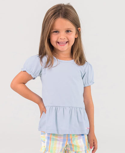 Rufflebutts Windsurfer Blue Puff Sleeve Knit Peplum Top - 18-24M