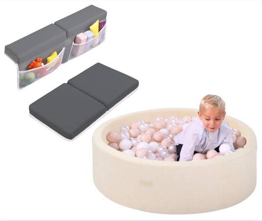 Comfortable Bath Kneeler and Elbow Rest Pad (Dark Grey) and Beige Sherpa Foam Ball Pit