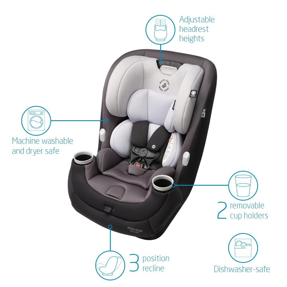 Maxi-Cosi Pria All-In-One Convertible Car Seat, Rear Facing Car Seat for Infants from 4-40 Lbs, Forward Facing Car Seat up to 100 Lbs in Booster Seat Mode, Coral Quartz