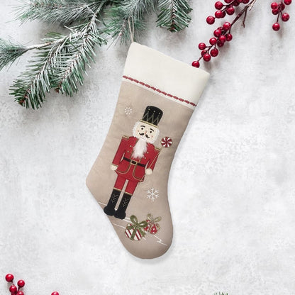 MON AMI Nutcracker Linen Christmas Stocking – 21” |Perfect for Monogramming, Christmas Décor, Christmas Socks & Decorations, for Family & Kids